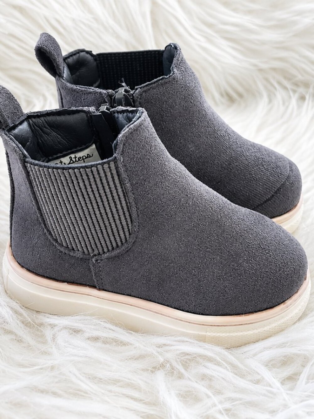 First Steps Toddler Gray High Top Suede Shoes SZ 4